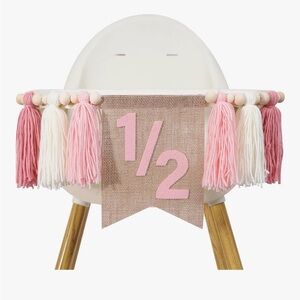 Pink Boho Half Birthday Decorations,Highchair Banner,Half Way To One Banner